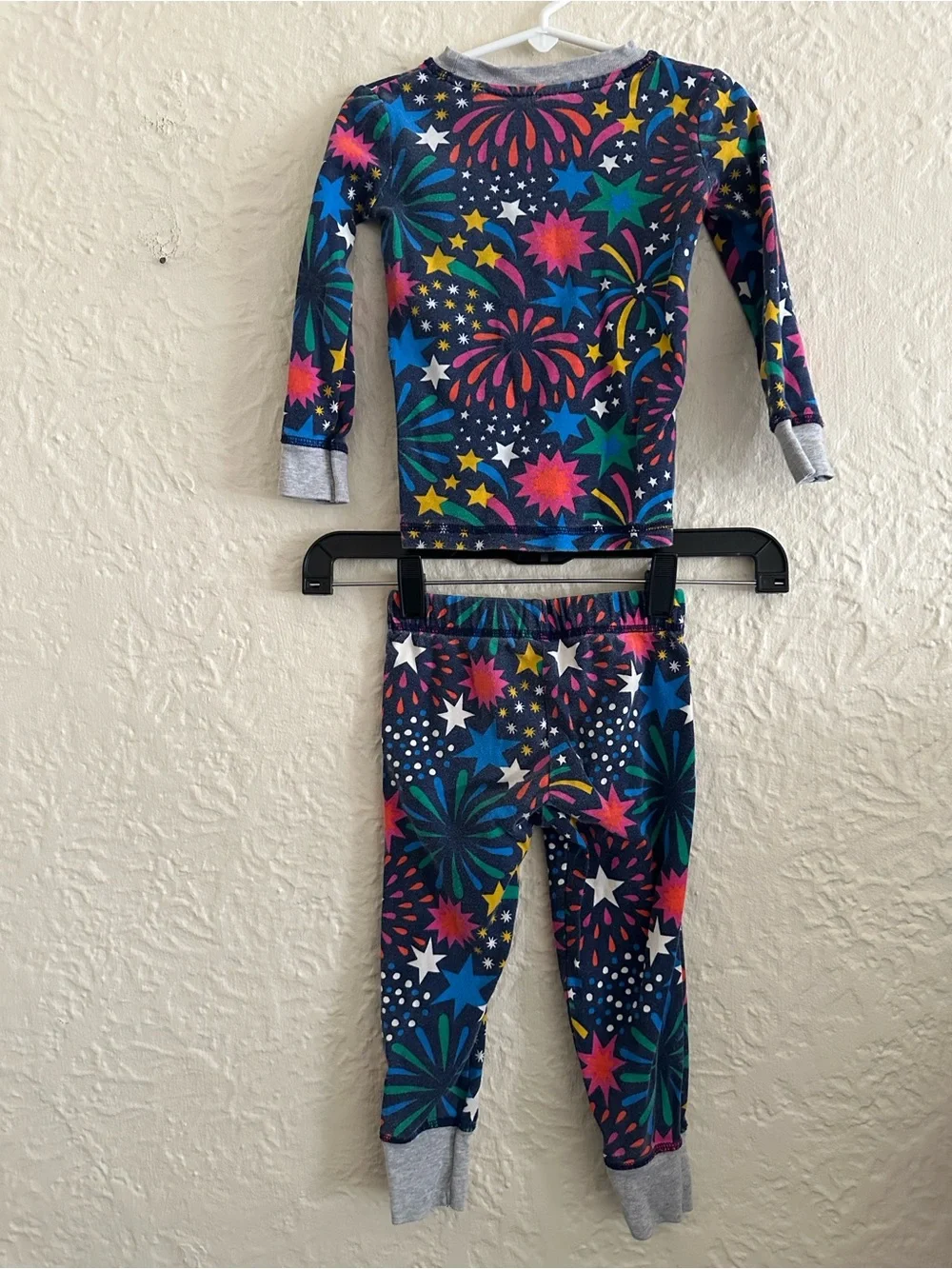 Boden Kids Pajama Set 3Y Dark Blue Multicolored Fireworks Pink Green Red Yellow
